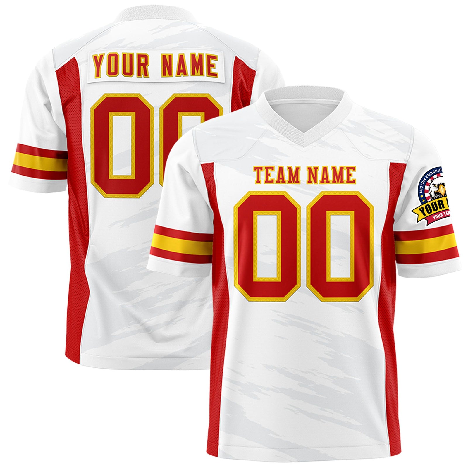 Custom White Red Mesh Scratch Football Jersey