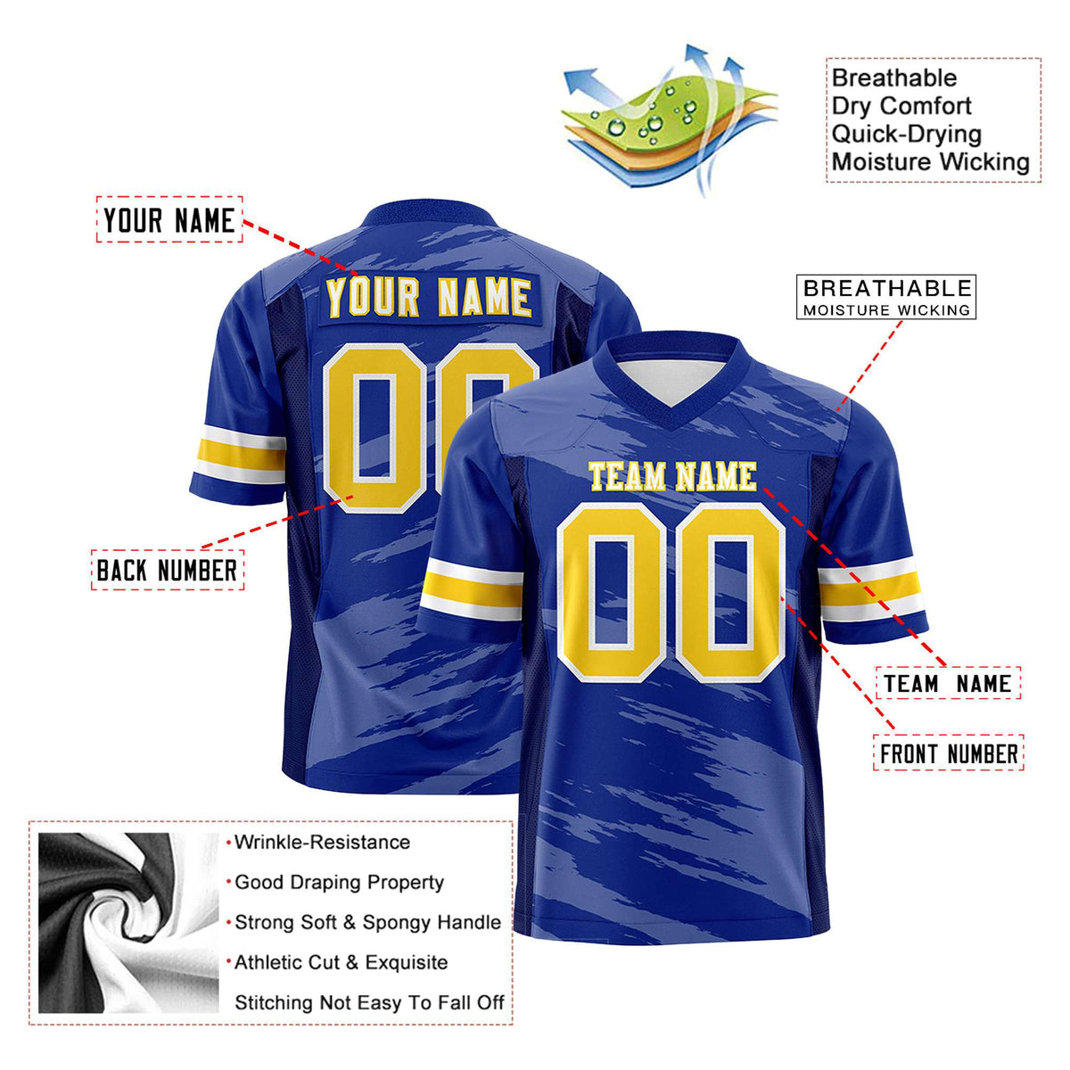 Custom Royal Blue-Gray Mesh Scratch Football Jersey