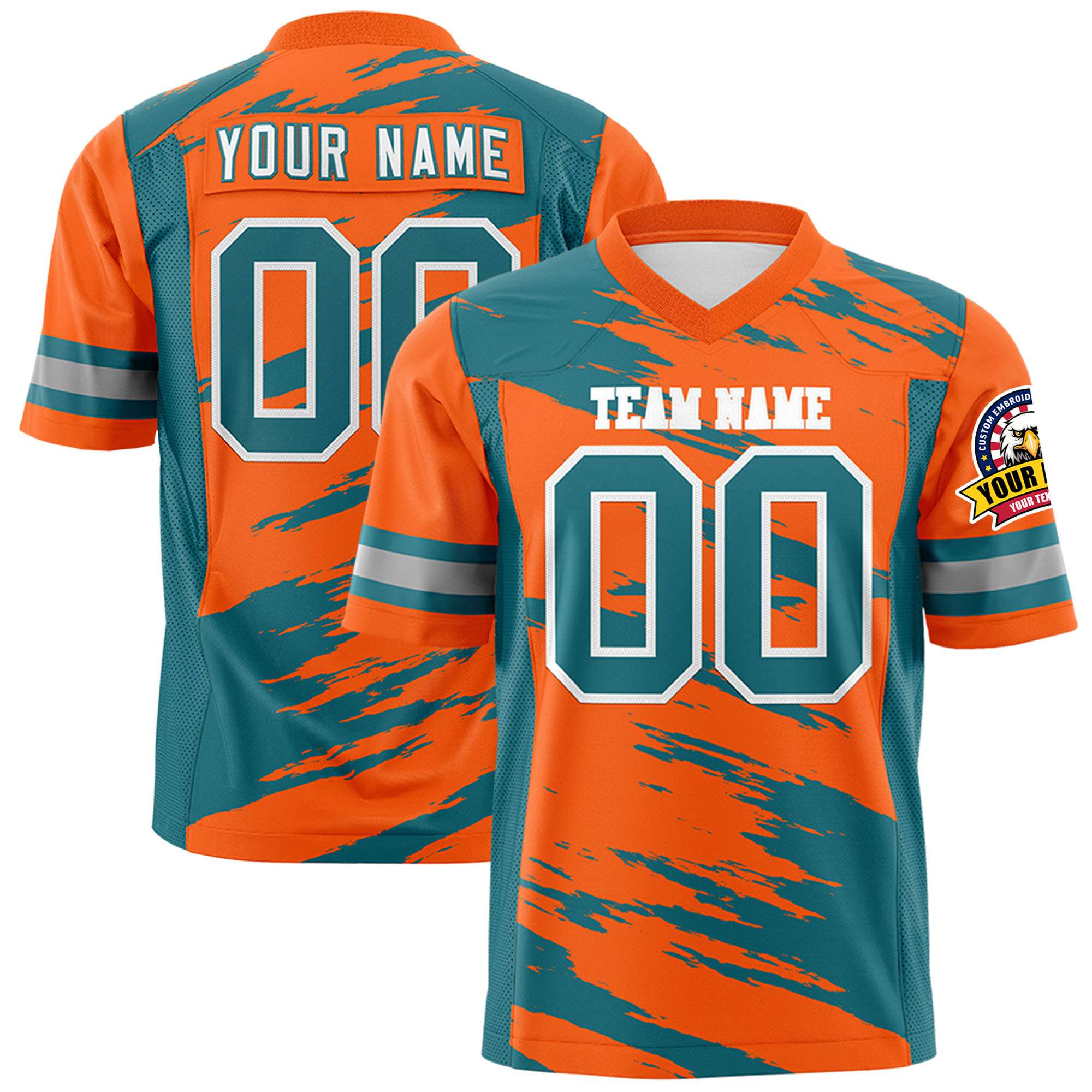 Custom Orange-Aqua Mesh Scratch Football Jersey