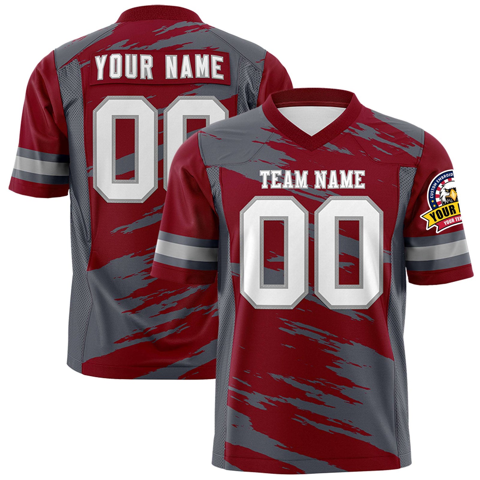 Custom Crimson-Gark Gray Mesh Scratch Football Jersey