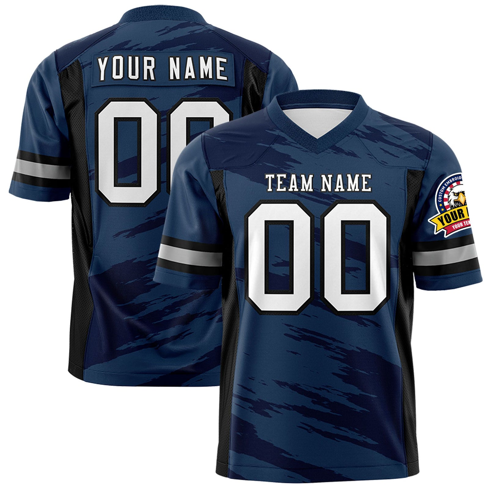 Custom Navy-Black Mesh Scratch Football Jersey