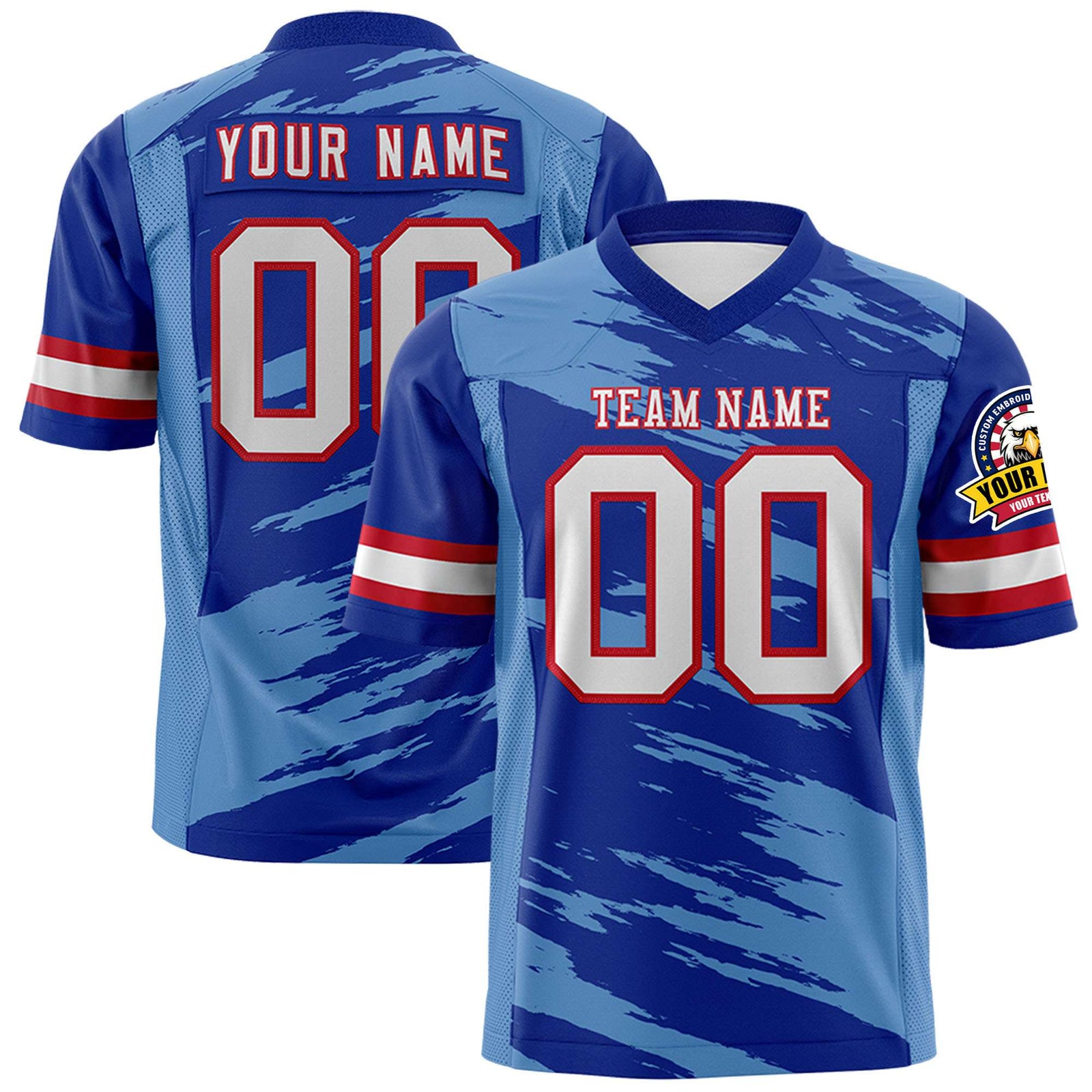 Custom Royal Blue-Light Blue Mesh Scratch Football Jersey