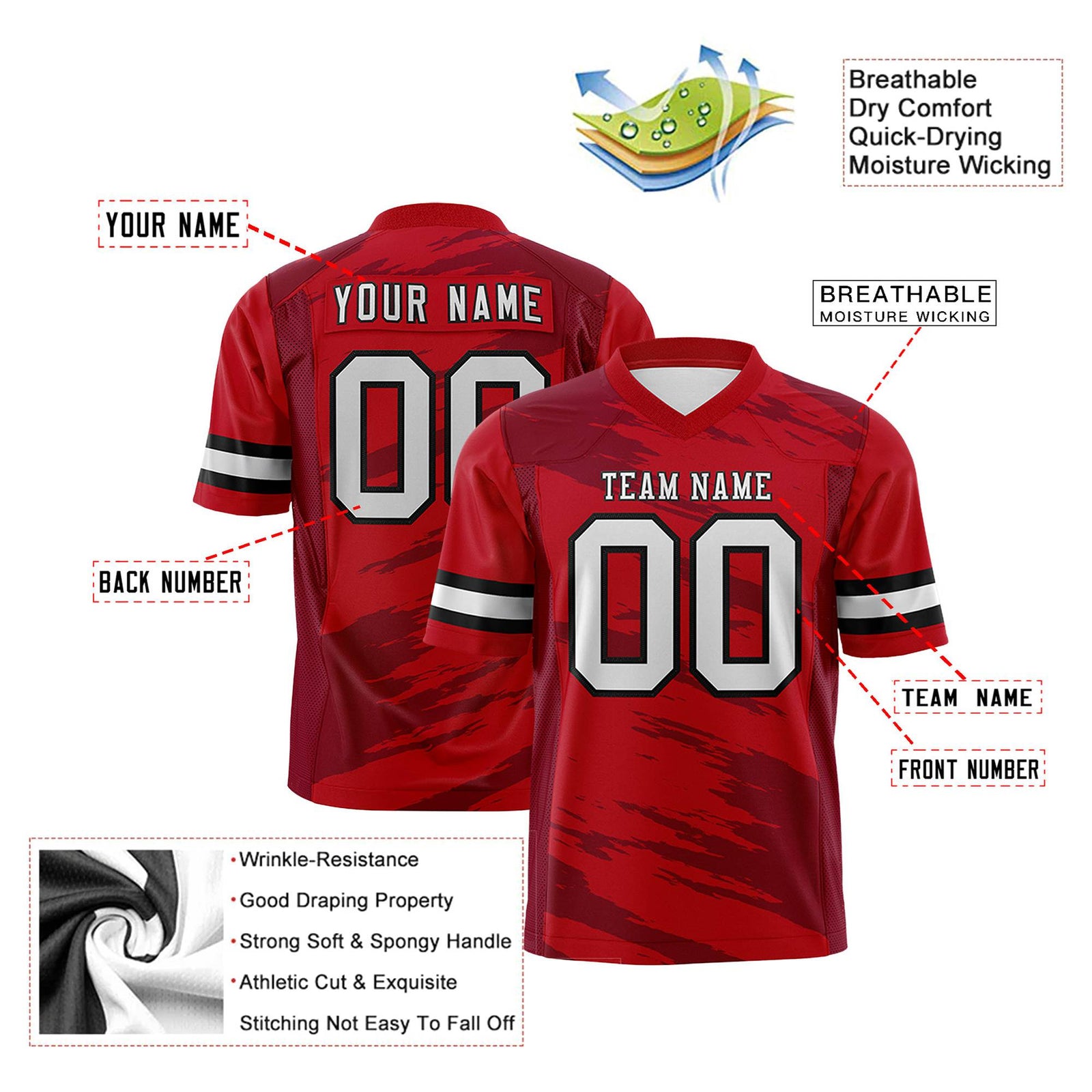 Custom Red-Crimson Mesh Scratch Football Jersey
