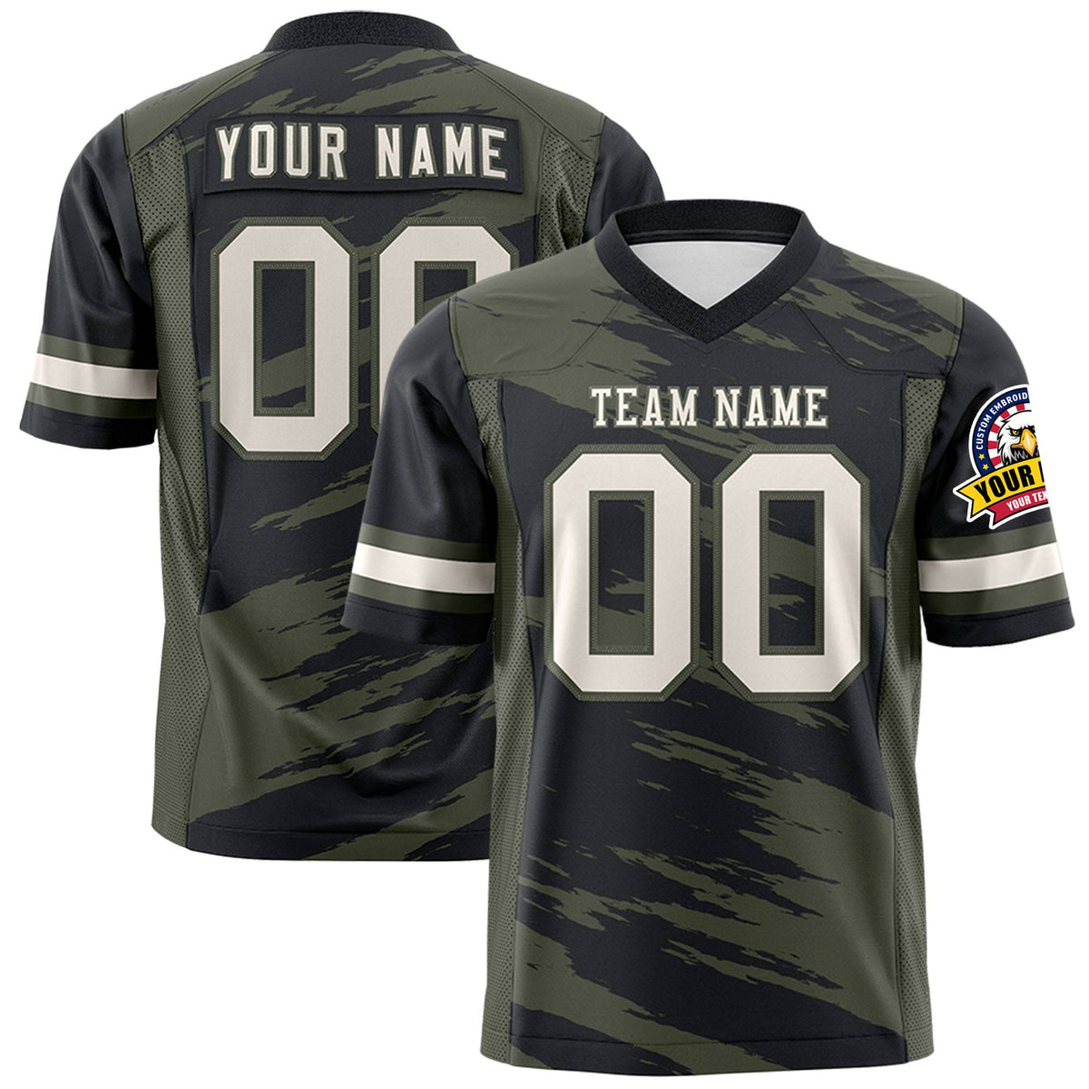 Custom Black-Olive Mesh Scratch Football Jersey