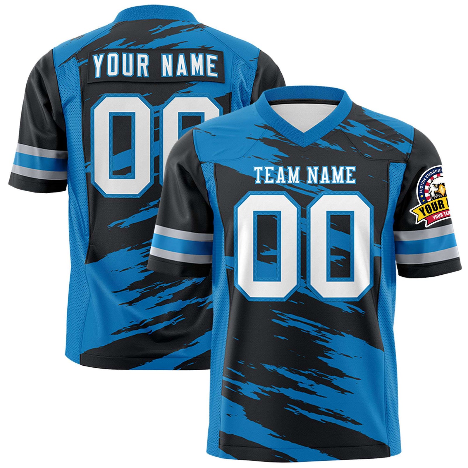 Custom Black-Powder Blue Mesh Scratch Football Jersey
