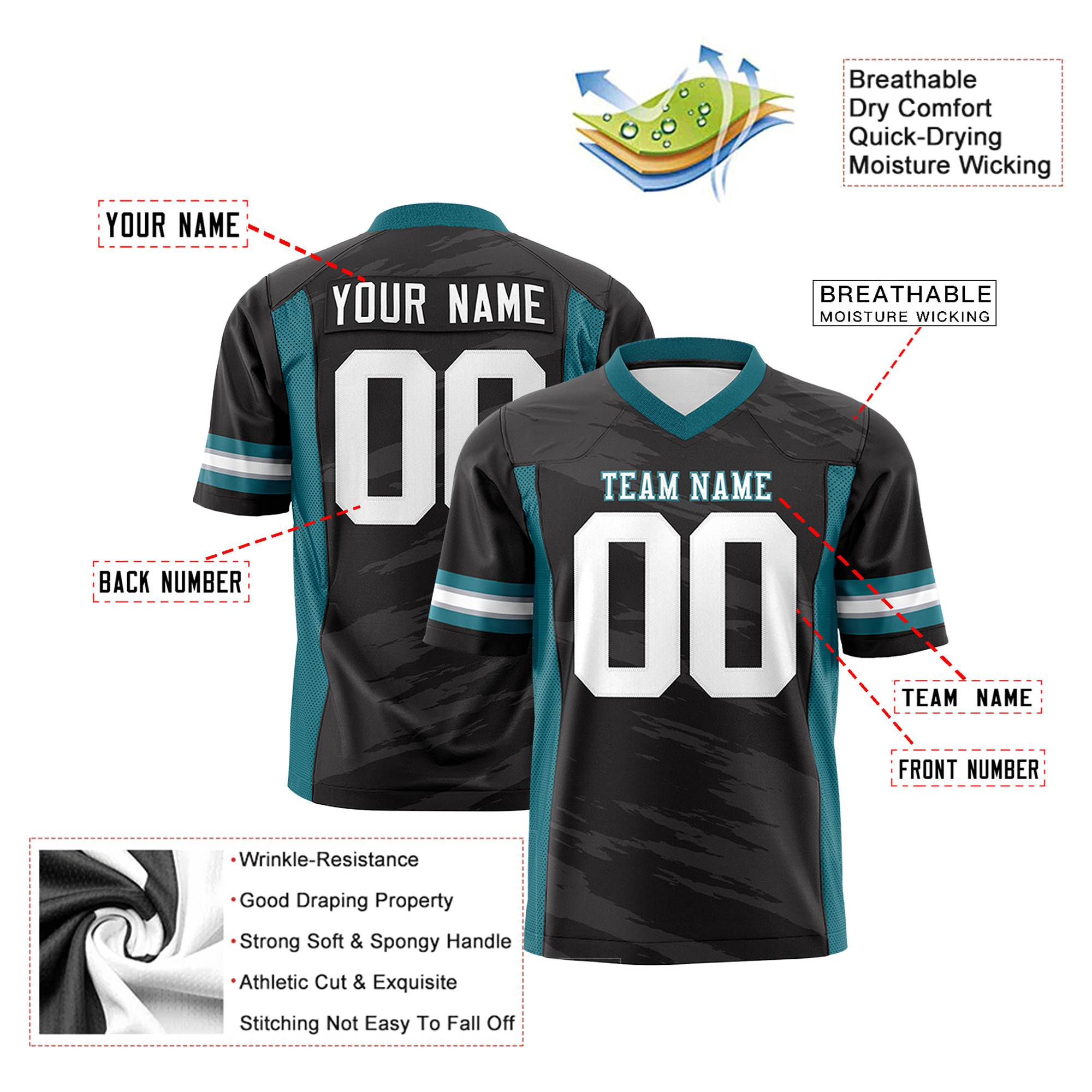 Custom Black-Gray Mesh Scratch Football Jersey