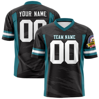 Custom Black-Aqua Mesh Scratch Football Jersey
