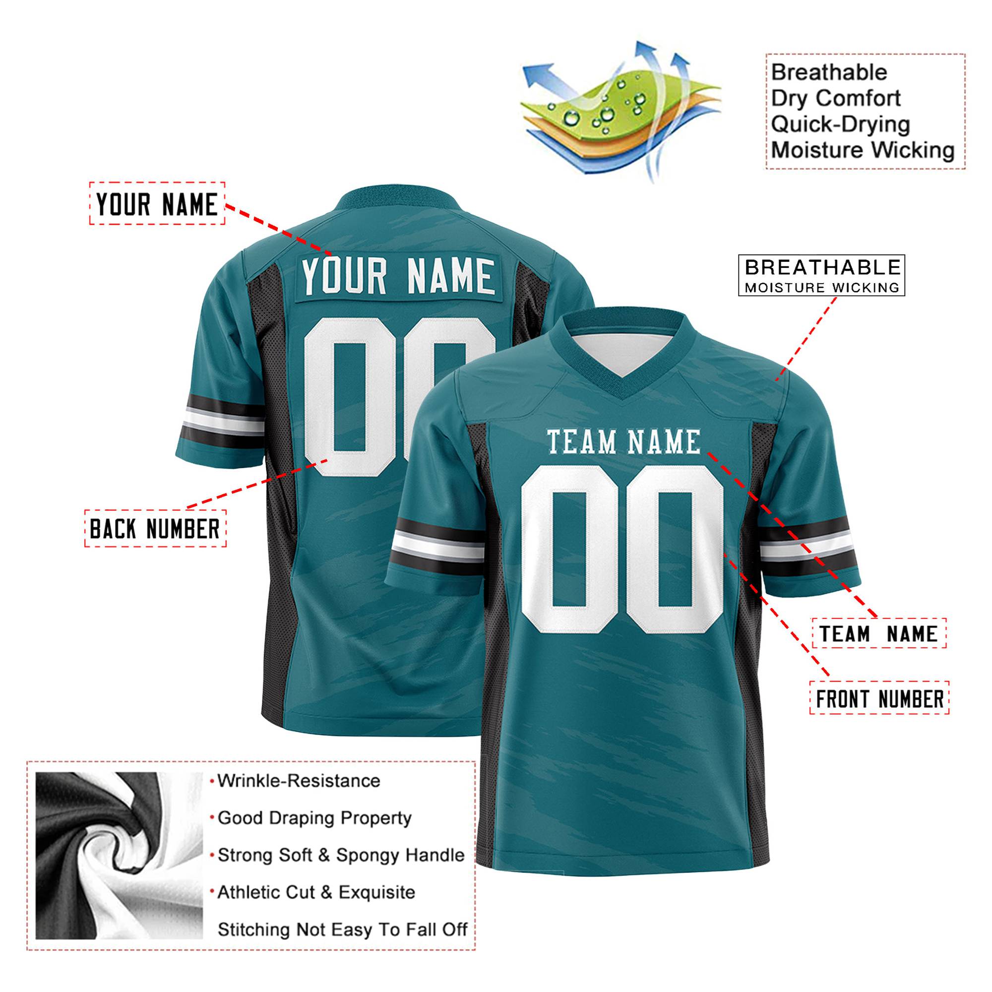 Custom Aqua-Gray Mesh Scratch Football Jersey