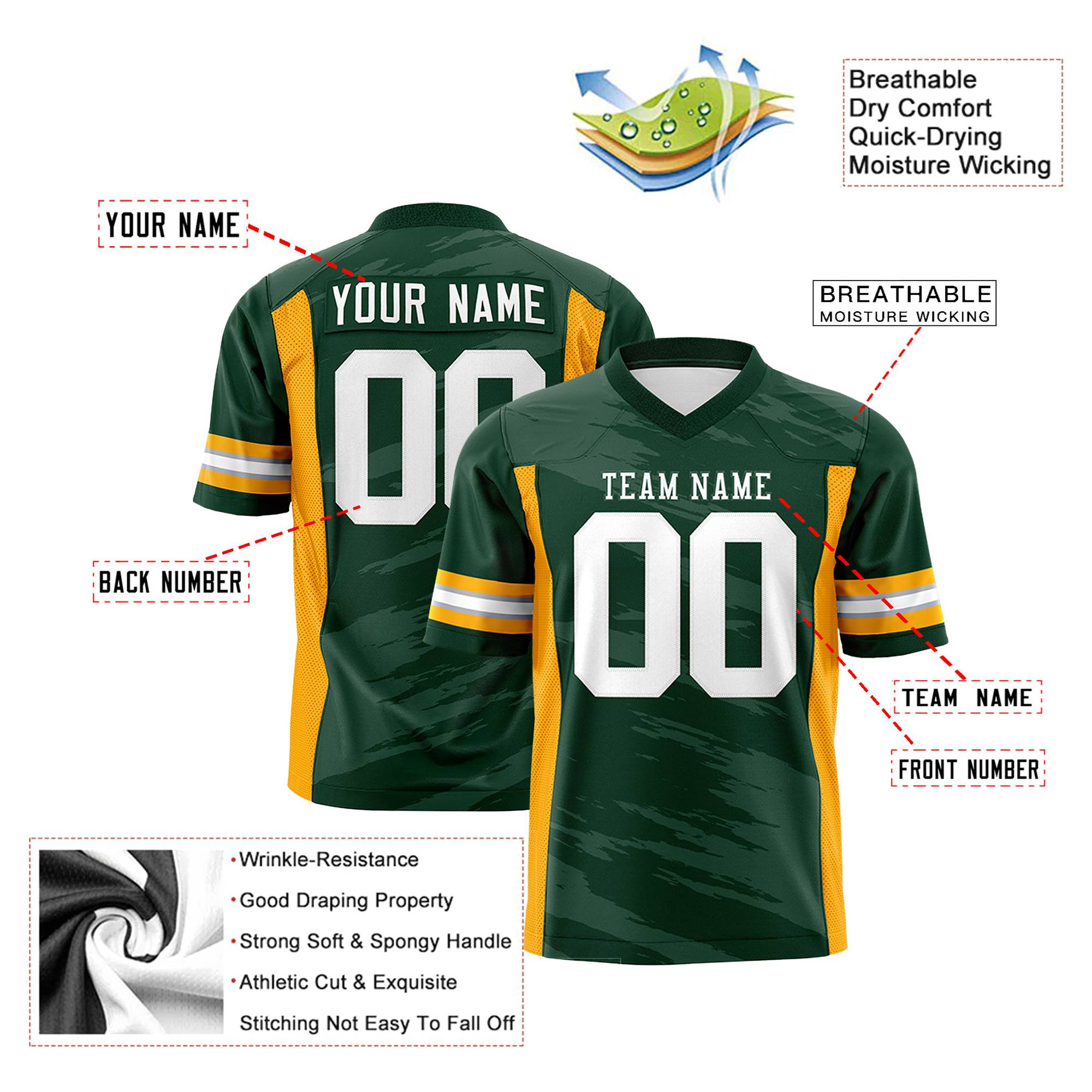 Custom Green-Gray Mesh Scratch Football Jersey