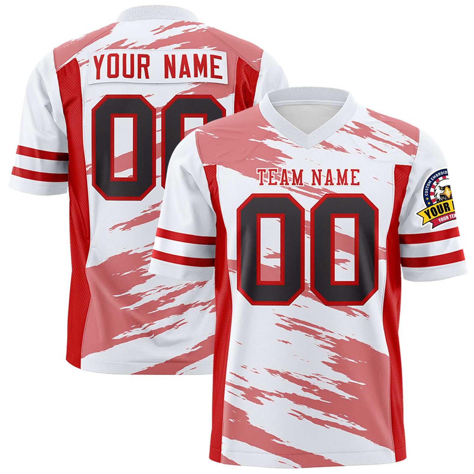 Custom White-Red Mesh Scratch Football Jersey