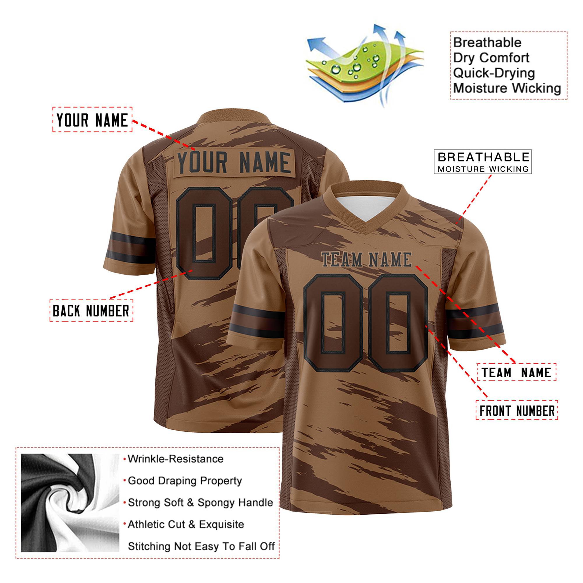 Custom Light Brown-Brown Mesh Scratch Football Jersey