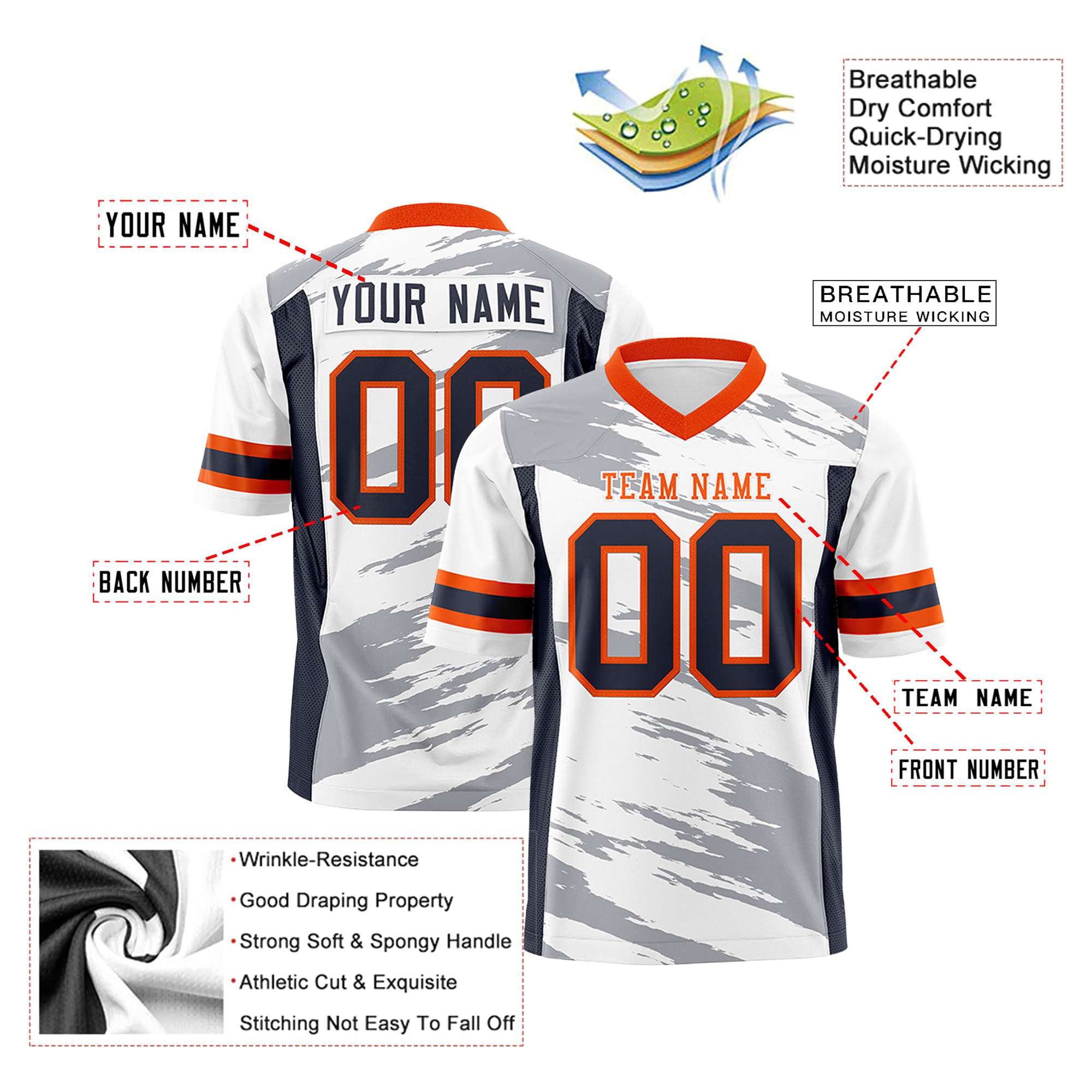 Custom White-Gray Mesh Scratch Football Jersey