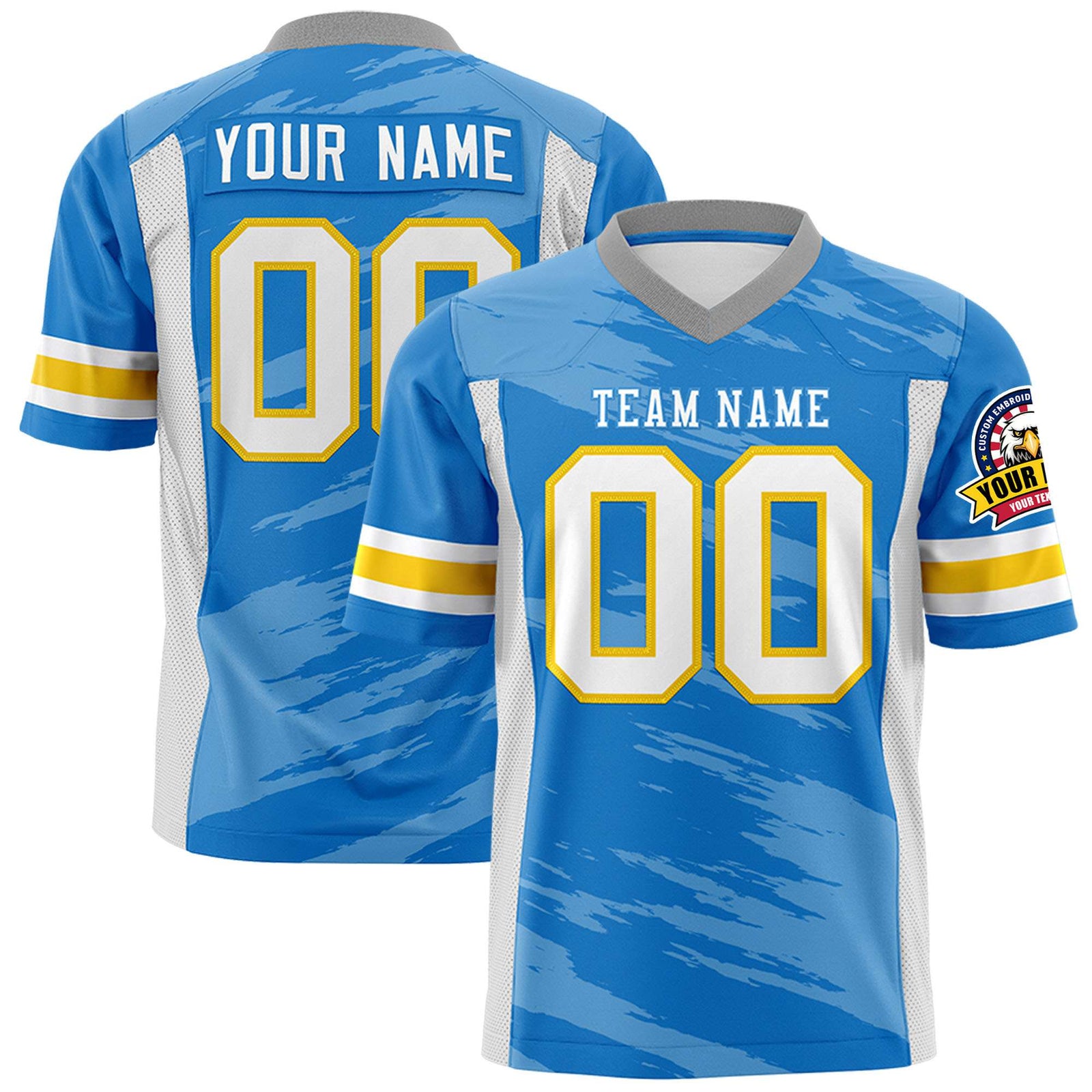 Custom Powder Blue-Gray Mesh Scratch Football Jersey