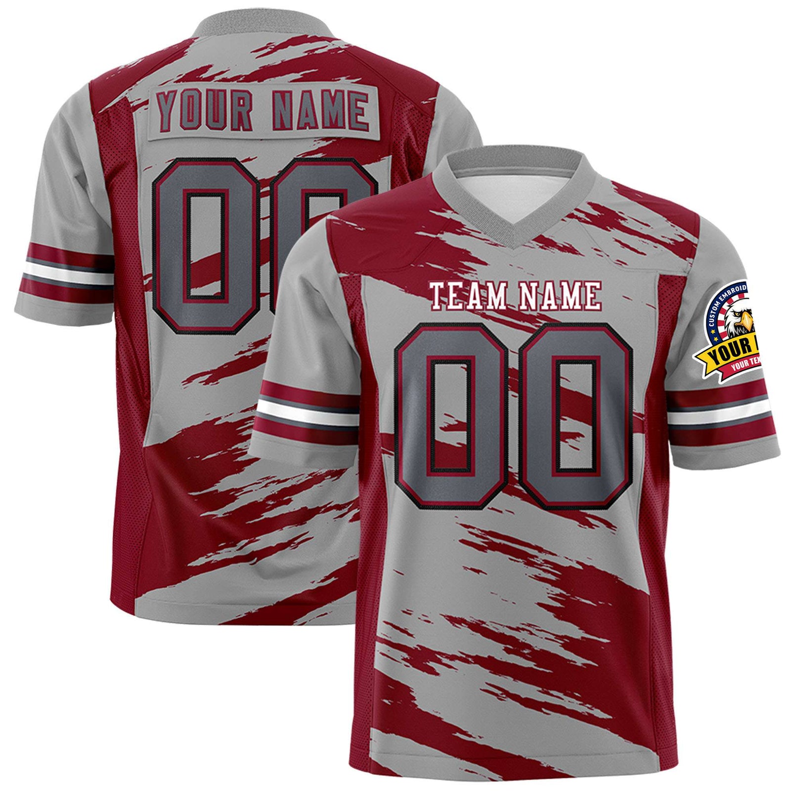 Custom Gray-Crimson Mesh Scratch Football Jersey