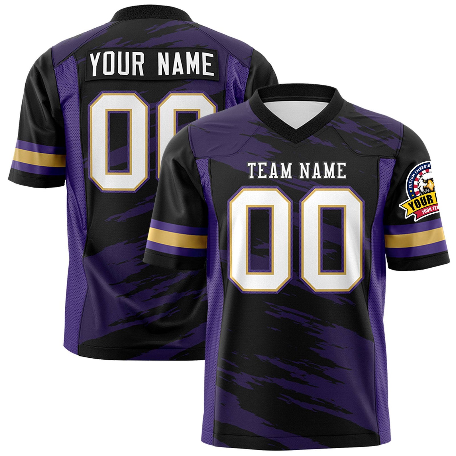 Custom Black-Purple Mesh Scratch Football Jersey