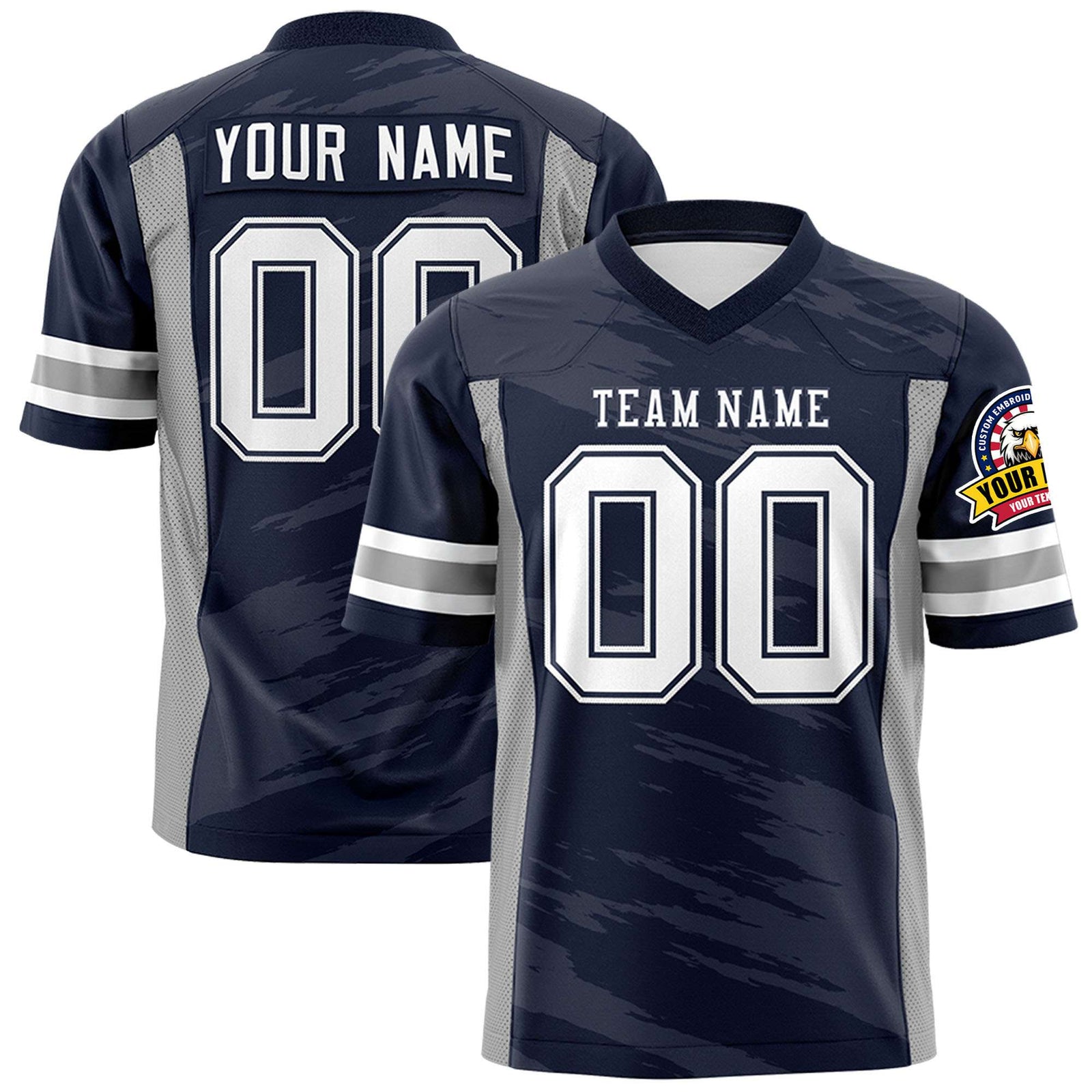 Custom Navy-Dark Gray Mesh Scratch Football Jersey