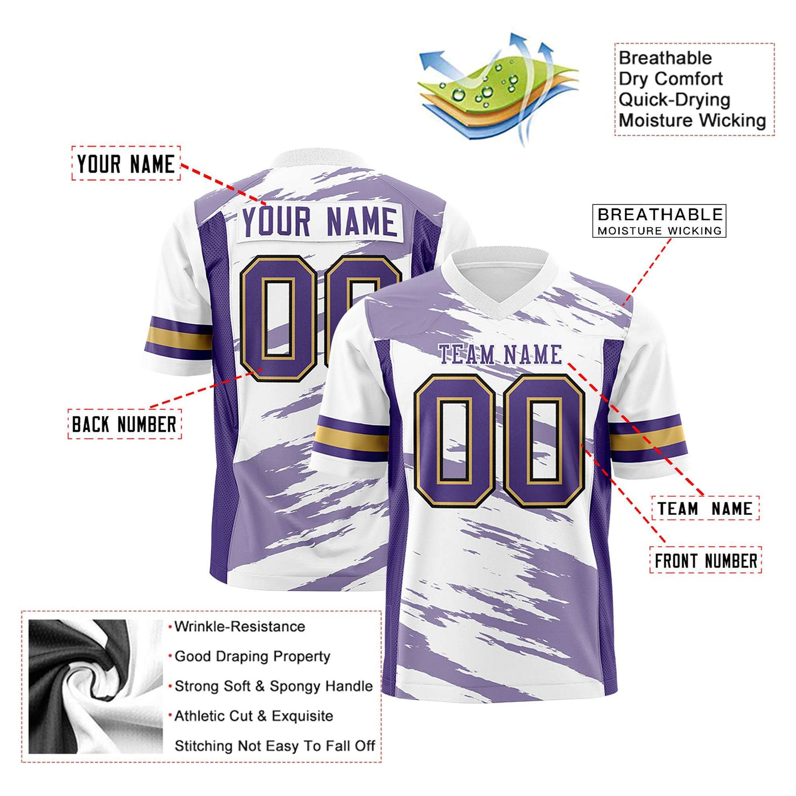 Custom White-Light Purple Mesh Scratch Football Jersey