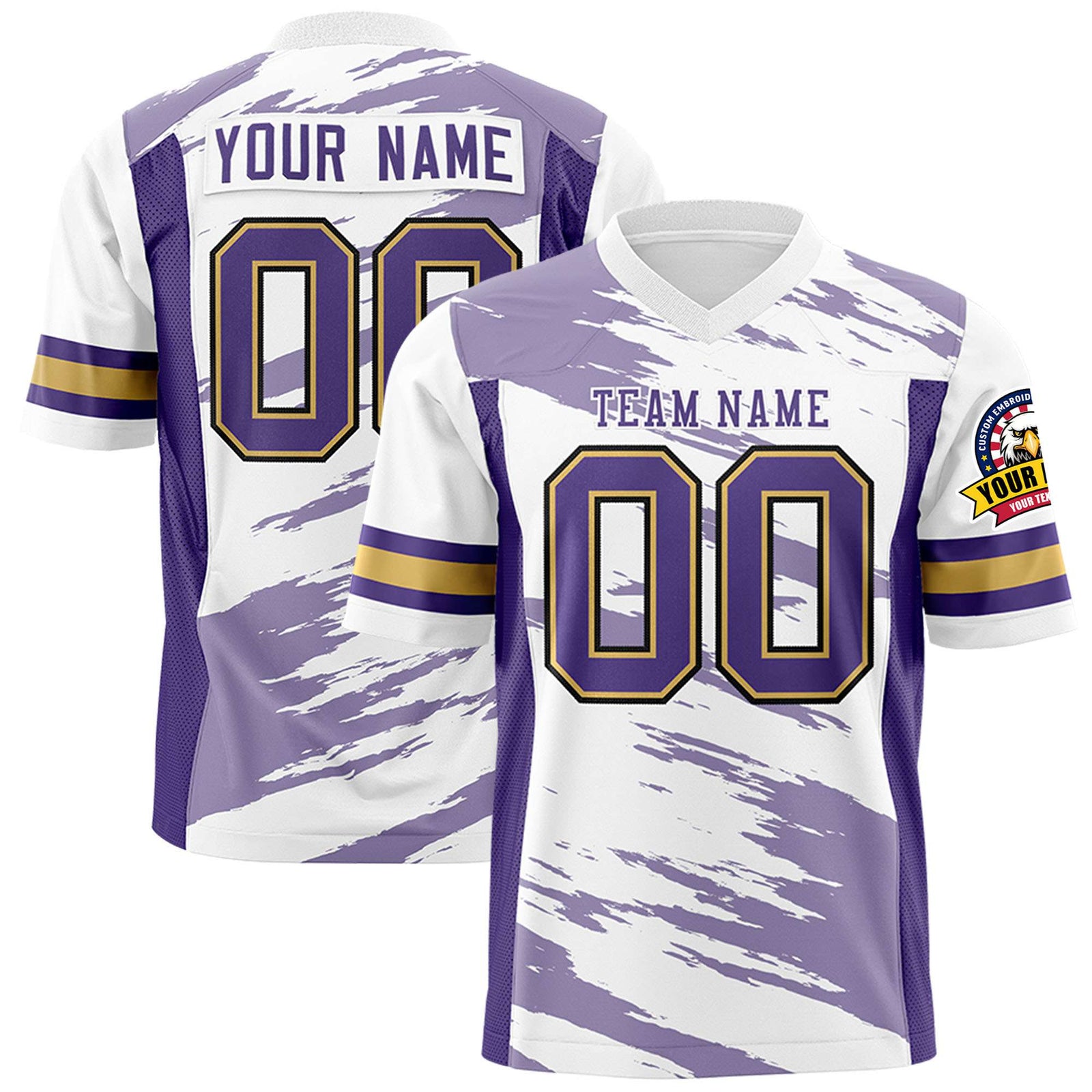 Custom White-Light Purple Mesh Scratch Football Jersey