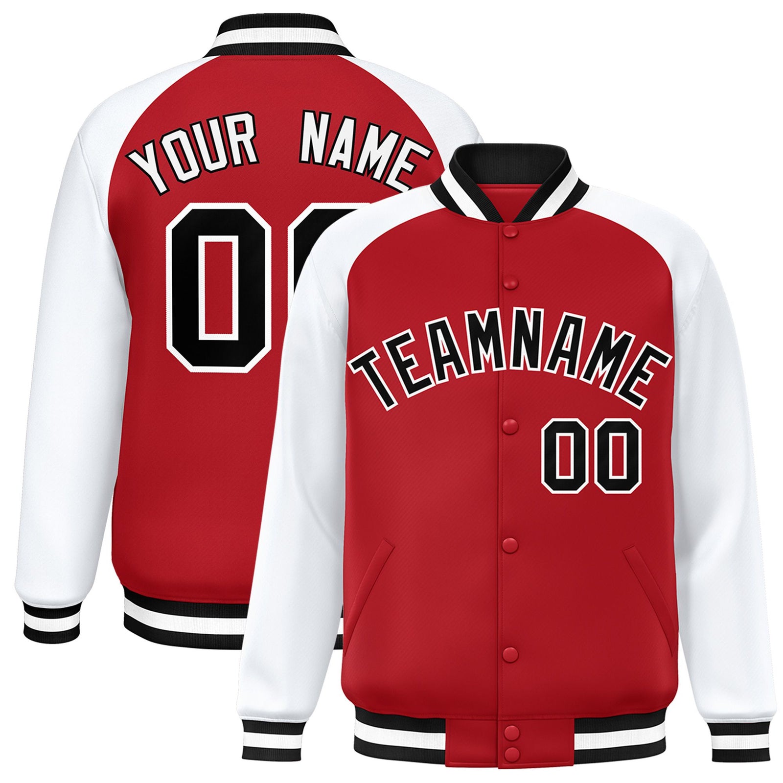 Custom Royal-Red Black-White Bomber Raglan Sleeves Varsity Letterman Jacket