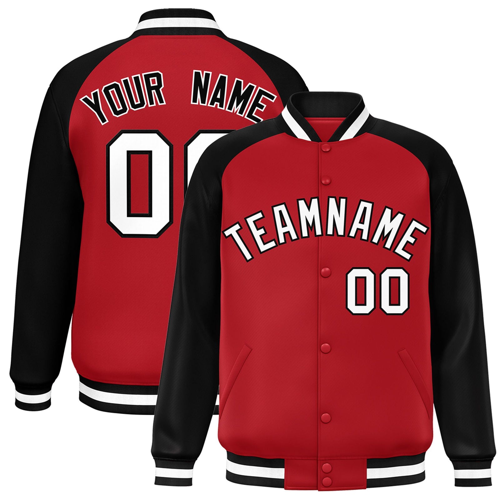 Custom Royal-Red Black-White Bomber Raglan Sleeves Varsity Letterman Jacket