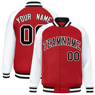 Custom Red White-Black Raglan Sleeves Varsity Full-Snap Letterman Jacket - Style 1