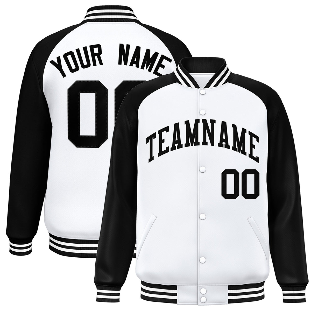 Custom White-Black Bomber Raglan Sleeves Varsity Letterman Jacket