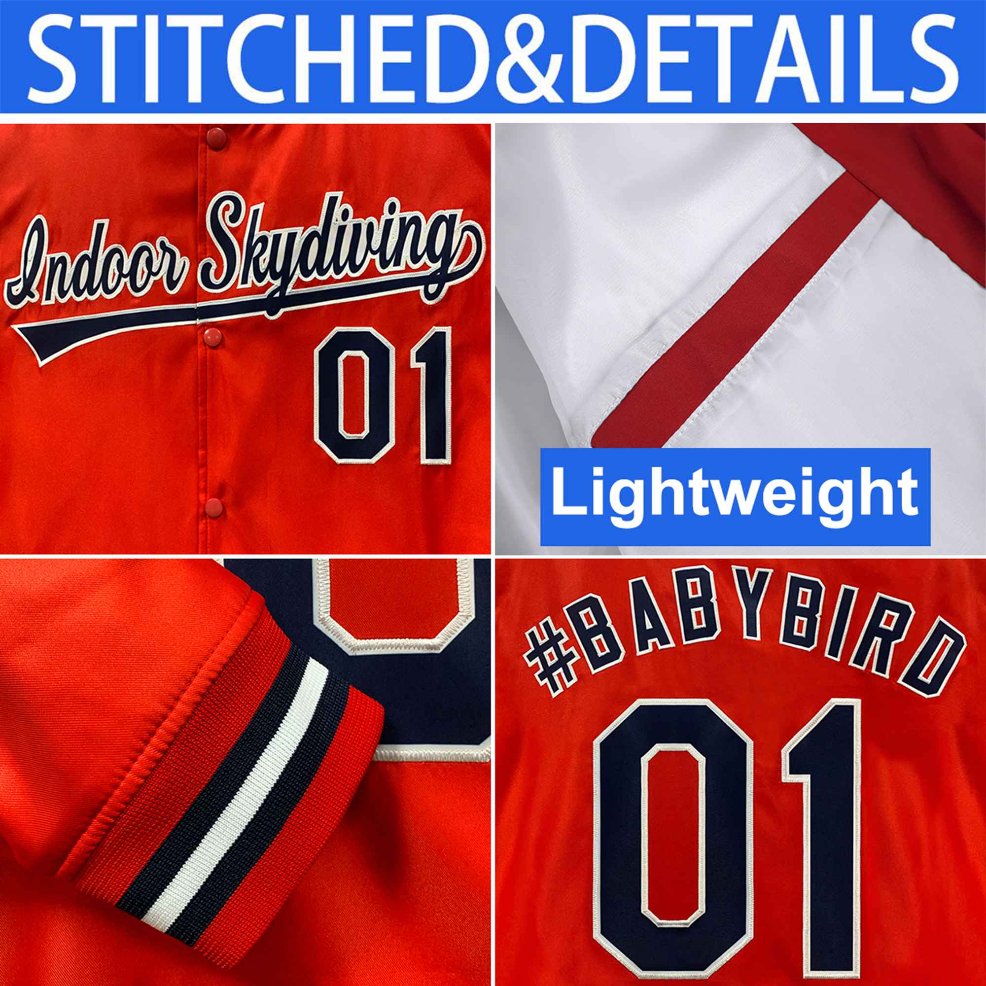 Custom Light Blue Orange-White Bomber Raglan Sleeves Varsity Letterman Jacket