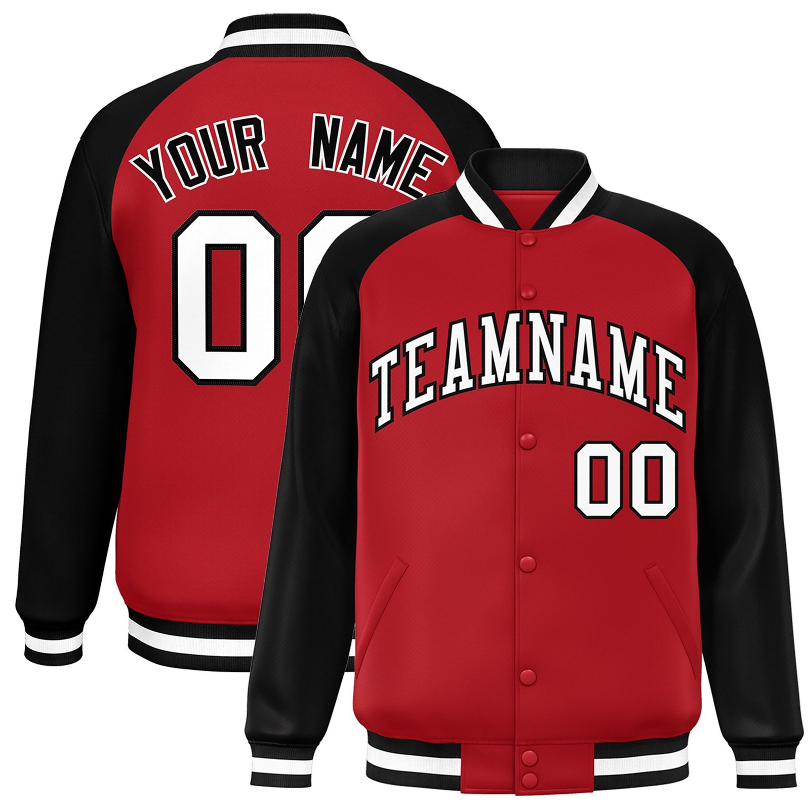 Custom Royal-Red Black-White Bomber Raglan Sleeves Varsity Letterman Jacket