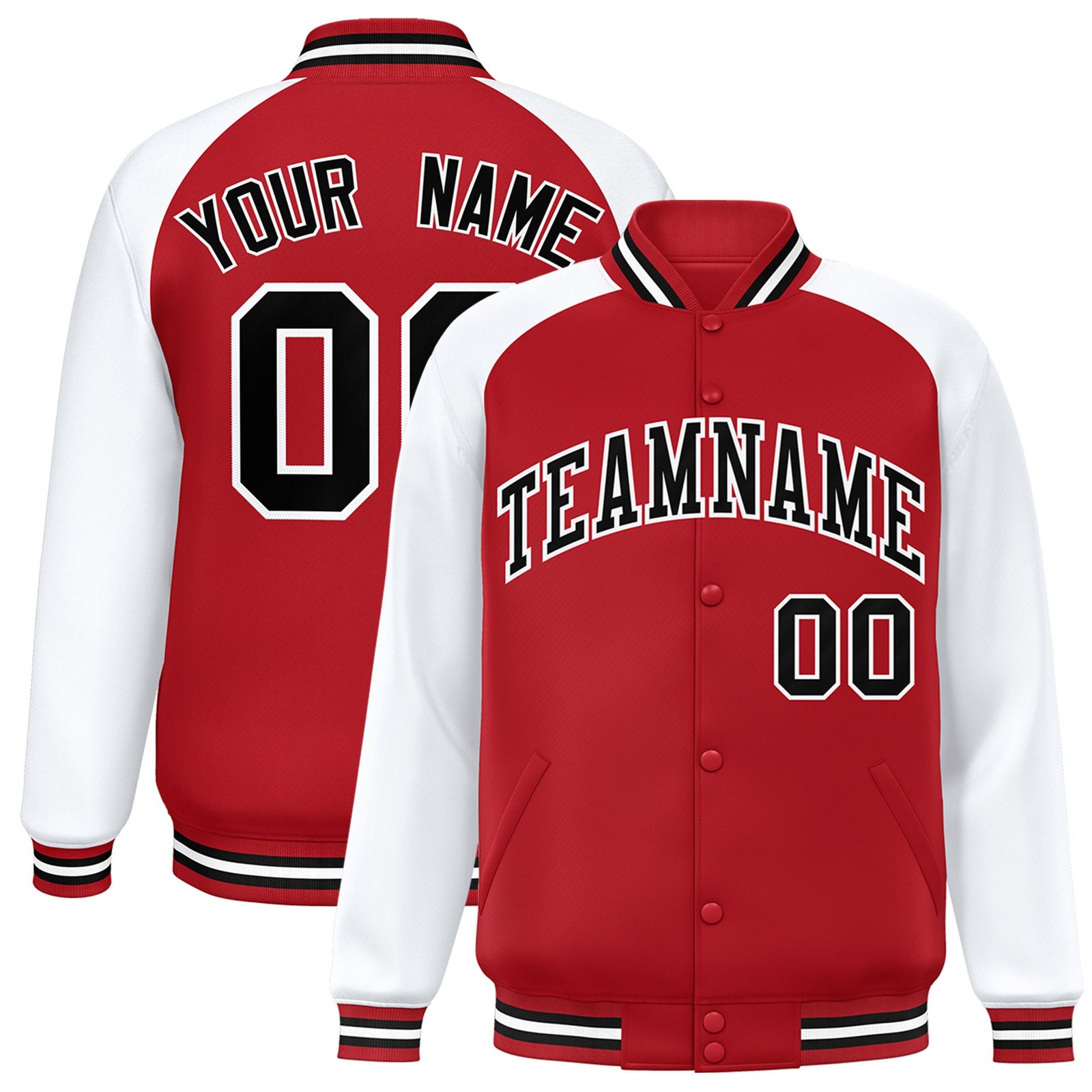 Custom Royal-Red White-Black Bomber Raglan Sleeves Varsity Letterman Jacket