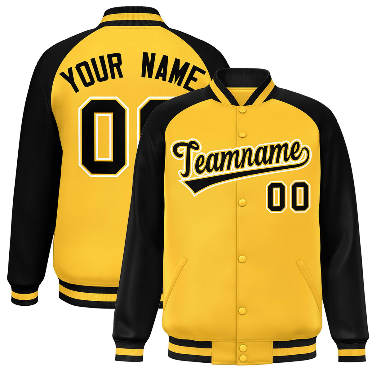 Custom Yellow Black Bomber Raglan Sleeves Varsity Letterman Jacket