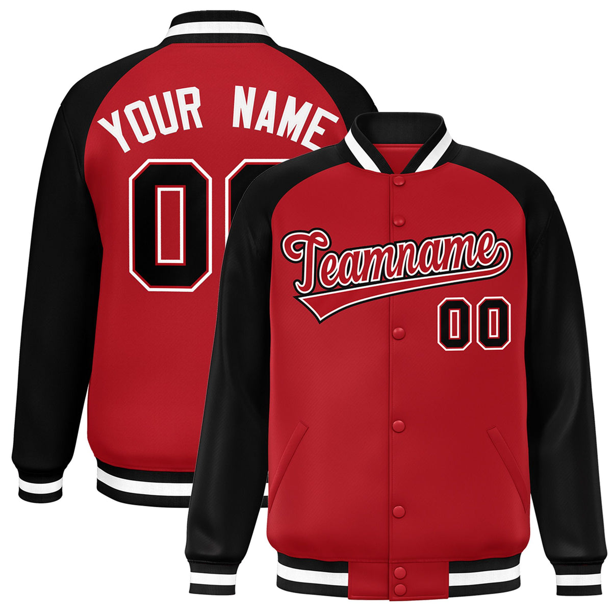 Custom Royal-Red Black Bomber Raglan Sleeves Varsity Letterman Jacket