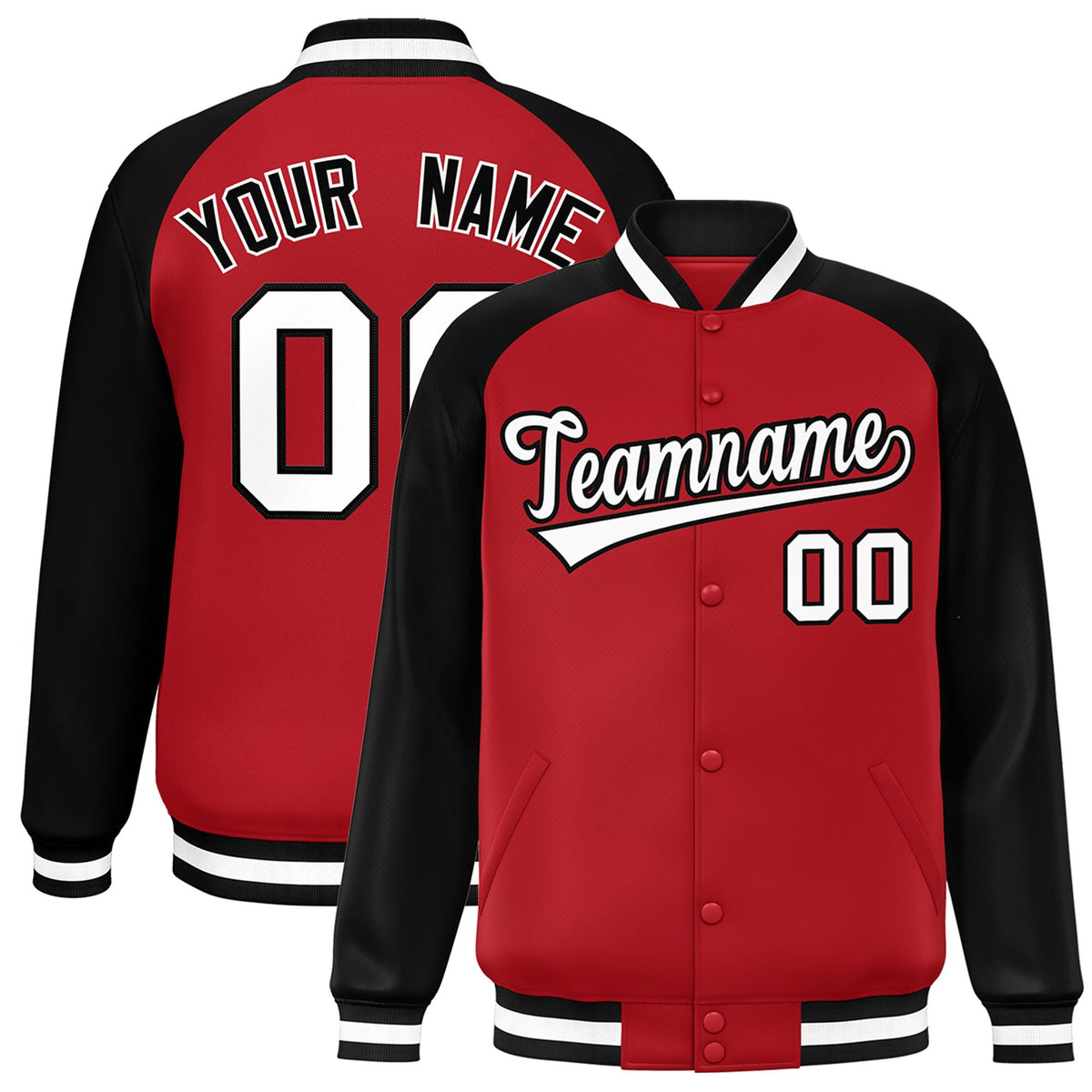 Custom Royal-Red Black-White Bomber Raglan Sleeves Varsity Letterman Jacket
