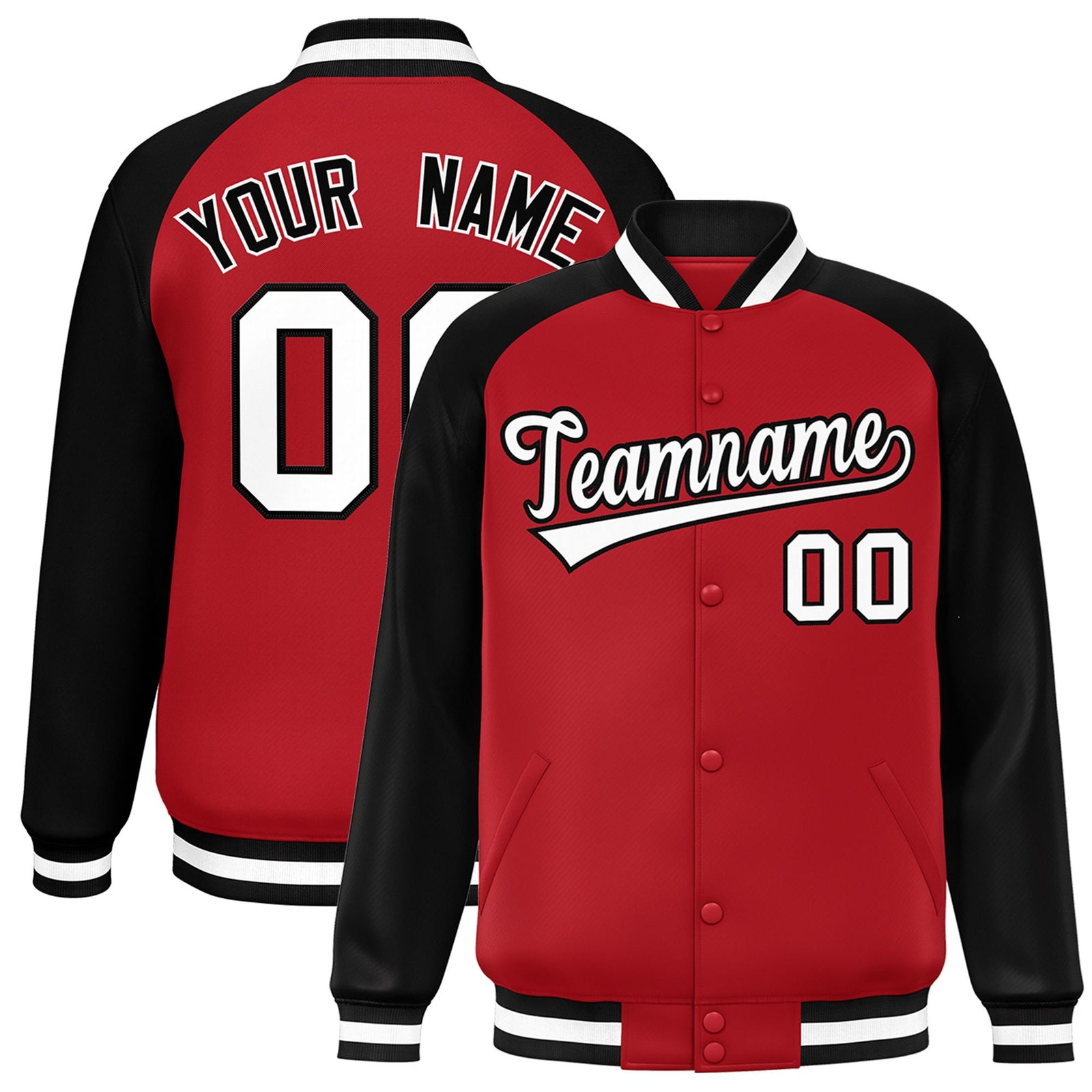 Custom Royal-Red Black-White Bomber Raglan Sleeves Varsity Letterman Jacket