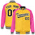 Custom Yellow Pink Black Bomber Raglan Sleeves Varsity Letterman Jacket