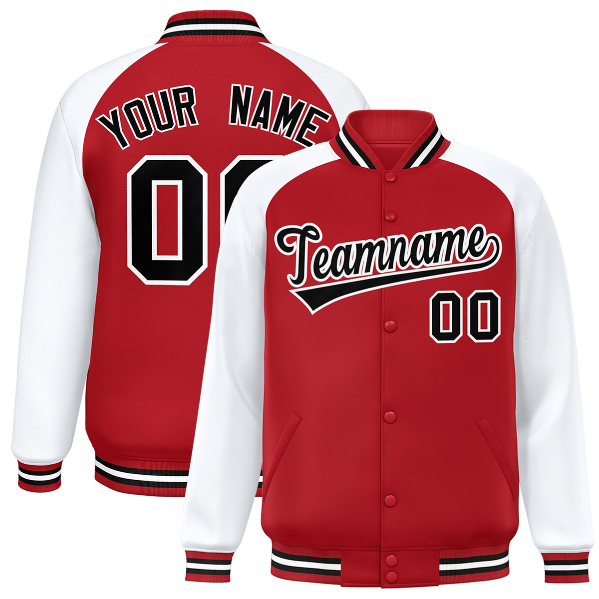 Custom Royal-Red White-Black Bomber Raglan Sleeves Varsity Letterman Jacket