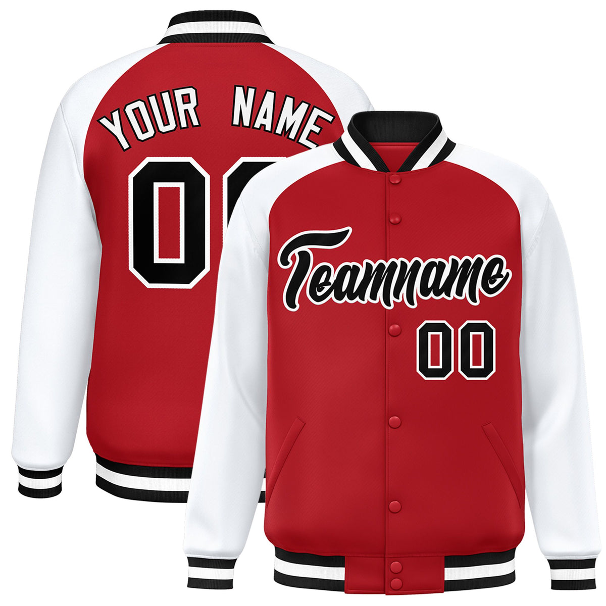 Custom Royal-Red Black-White Bomber Raglan Sleeves Varsity Letterman Jacket