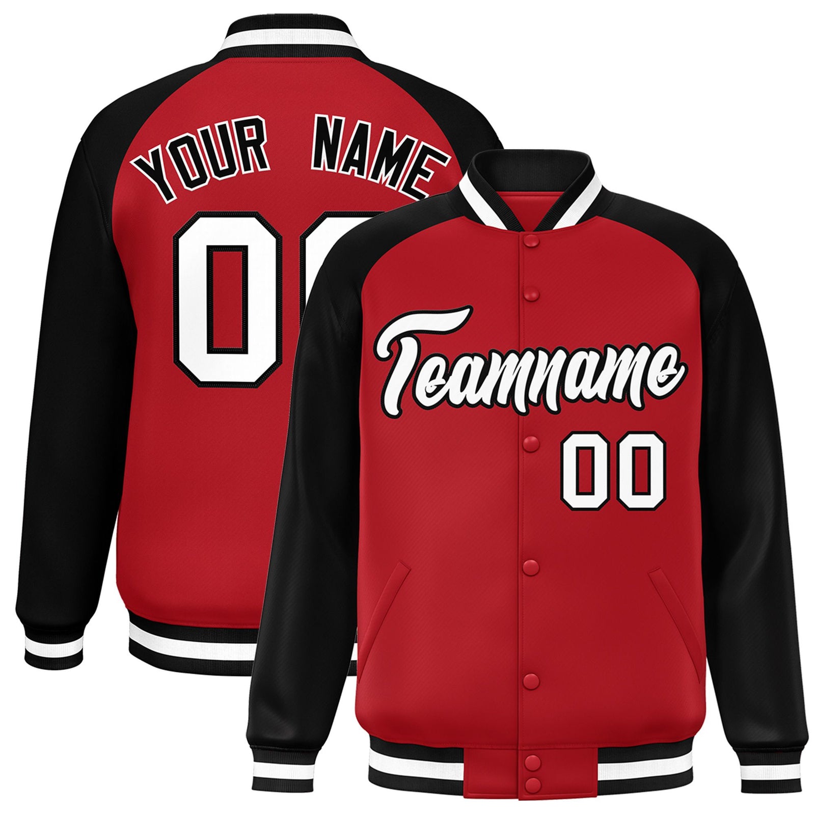 Custom Royal-Red Black-White Bomber Raglan Sleeves Varsity Letterman Jacket