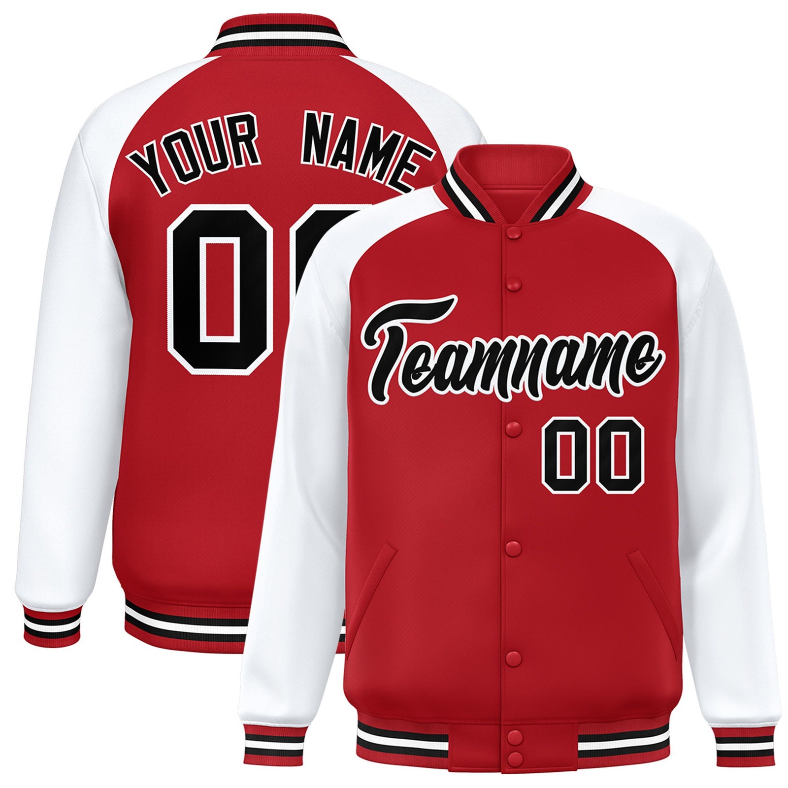 Custom Royal-Red White-Black Bomber Raglan Sleeves Varsity Letterman Jacket