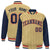 Custom Old Gold Navy Pinstripe Red-Navy Bomber Full-Snap Varsity Letterman Jacket