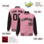 Custom Light-Pink Black Pinstripe Black Bomber Full-Snap Varsity Letterman Jacket