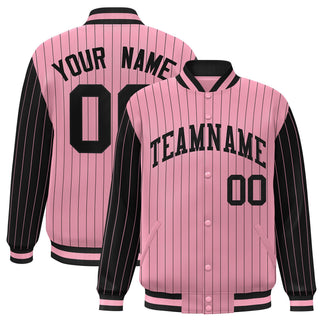 Custom Pink Black Pinstripe Bomber Full-Snap Varsity Letterman Jacket - Style 1