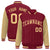 Custom Crimson Old-Gold Pinstripe Old-Gold Bomber Full-Snap Varsity Letterman Jacket