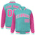 Custom Aqua Pink Pinstripe White-Pink Bomber Full-Snap Varsity Letterman Jacket