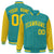 Custom Aqua Gold Pinstripe Gold Bomber Full-Snap Varsity Letterman Jacket