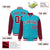 Custom Aqua Crimson Pinstripe White-Crimson Bomber Full-Snap Varsity Letterman Jacket