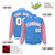 Custom Light Blue Light-Pink Pinstripe White Light-Pink Bomber Full-Snap Varsity Letterman Jacket