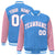 Custom Light Blue Light-Pink Pinstripe White Light-Pink Bomber Full-Snap Varsity Letterman Jacket