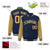 Custom Navy Old-Gold Pinstripe Old-Gold Bomber Full-Snap Varsity Letterman Jacket