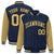 Custom Navy Old-Gold Pinstripe Old-Gold Bomber Full-Snap Varsity Letterman Jacket