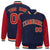 Custom Navy Red Pinstripe Old-Gold Red Bomber Full-Snap Varsity Letterman Jacket